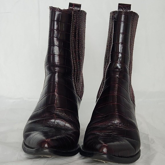 ZARA WOMAN‎ Animal crocodile Print Cowboy Style Boots (Booties) burgundy SZ 36 - Picture 4 of 9